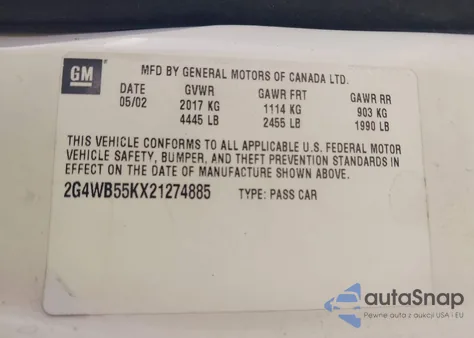 2002 Buick Regal Ls from USA, damaged, VIN 2G4WB55KX21274885